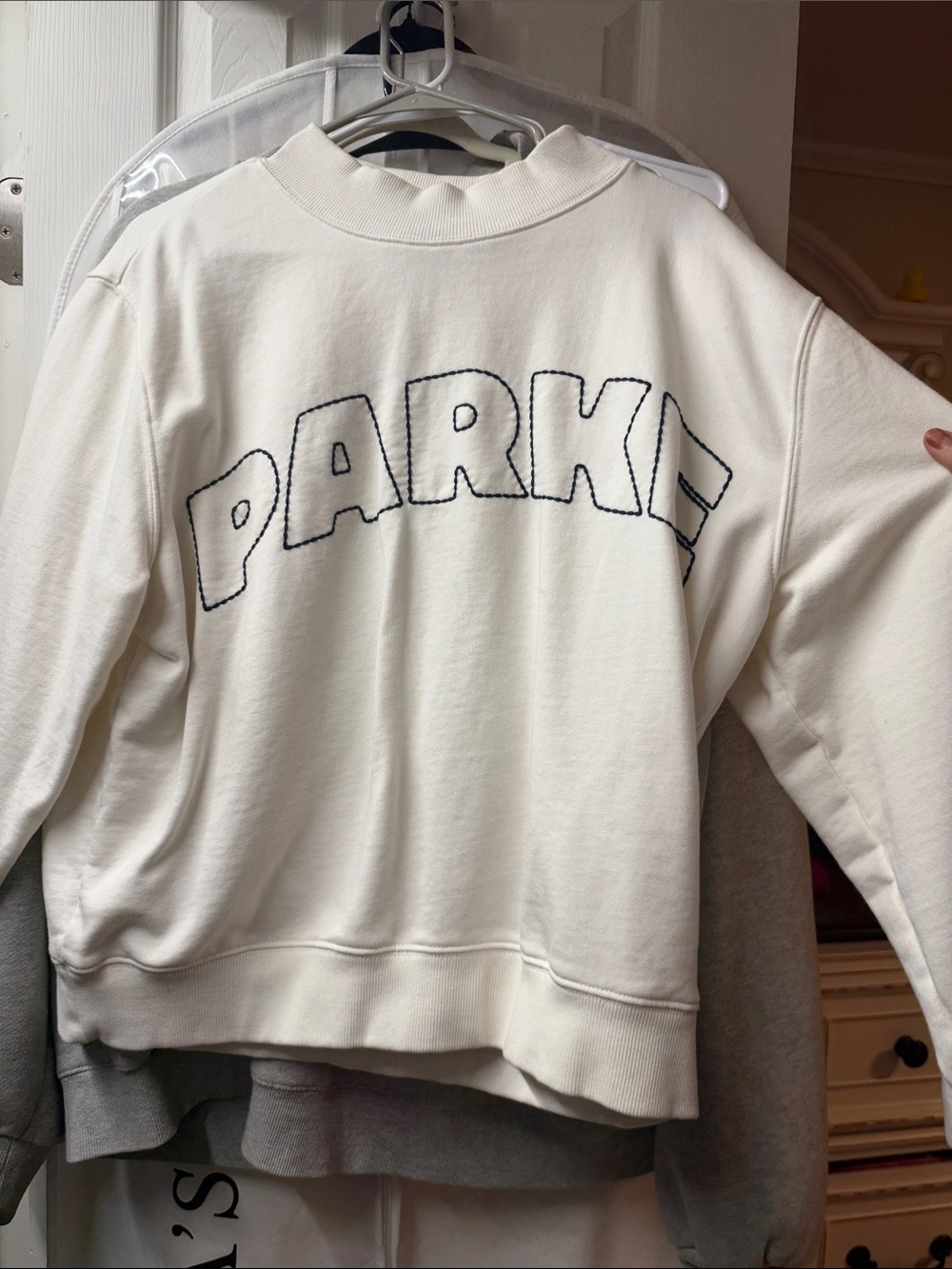 Parke white target collab s/m oversized Crewneck Sweatshirt with Navy Stitching
